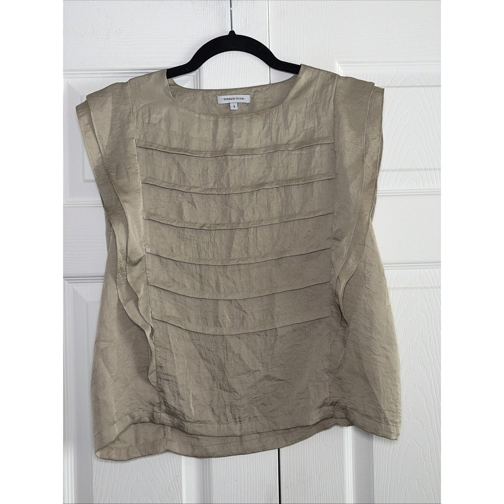 Surface To Air Tiered Ruffle Blouse Womens Size 1 Champagne Tan Y2K Silk Blend